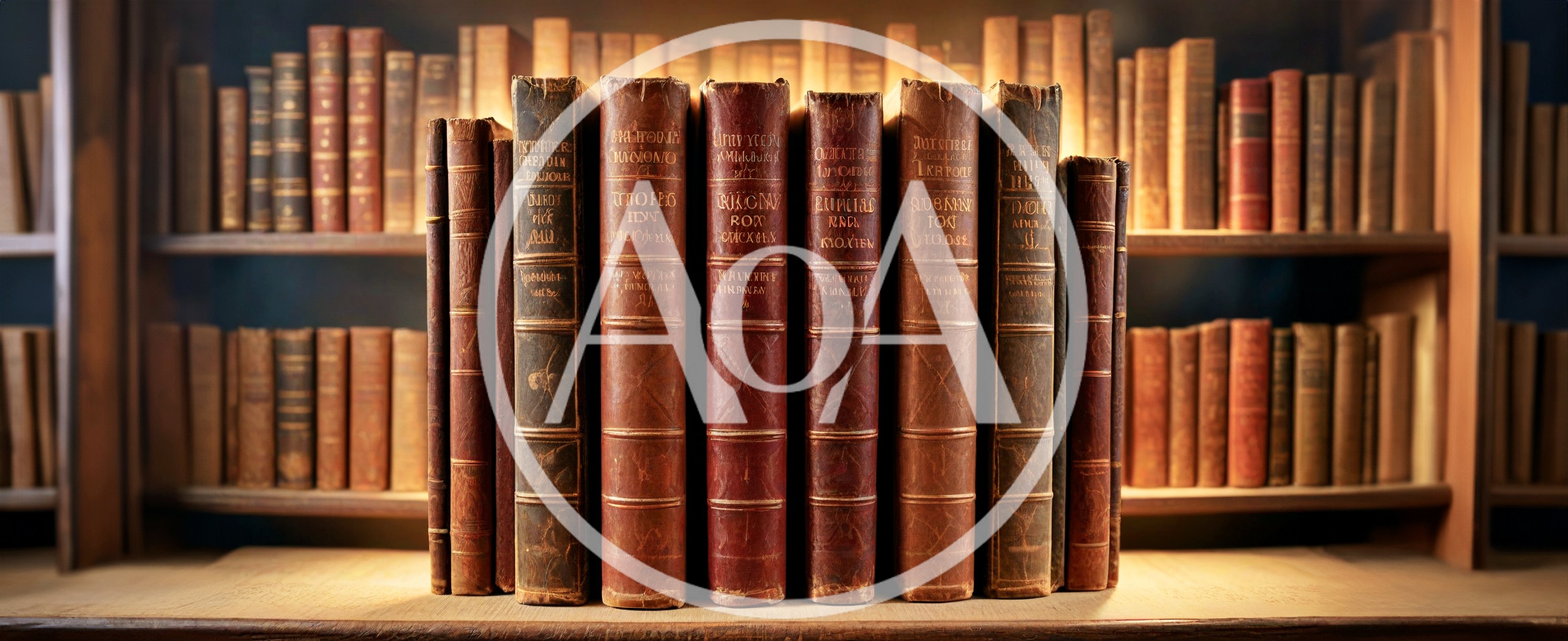 Antique Leather Bound Books On A Library Shelf
