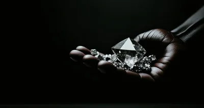 Hand Holding A Large Diamond And Gemstones