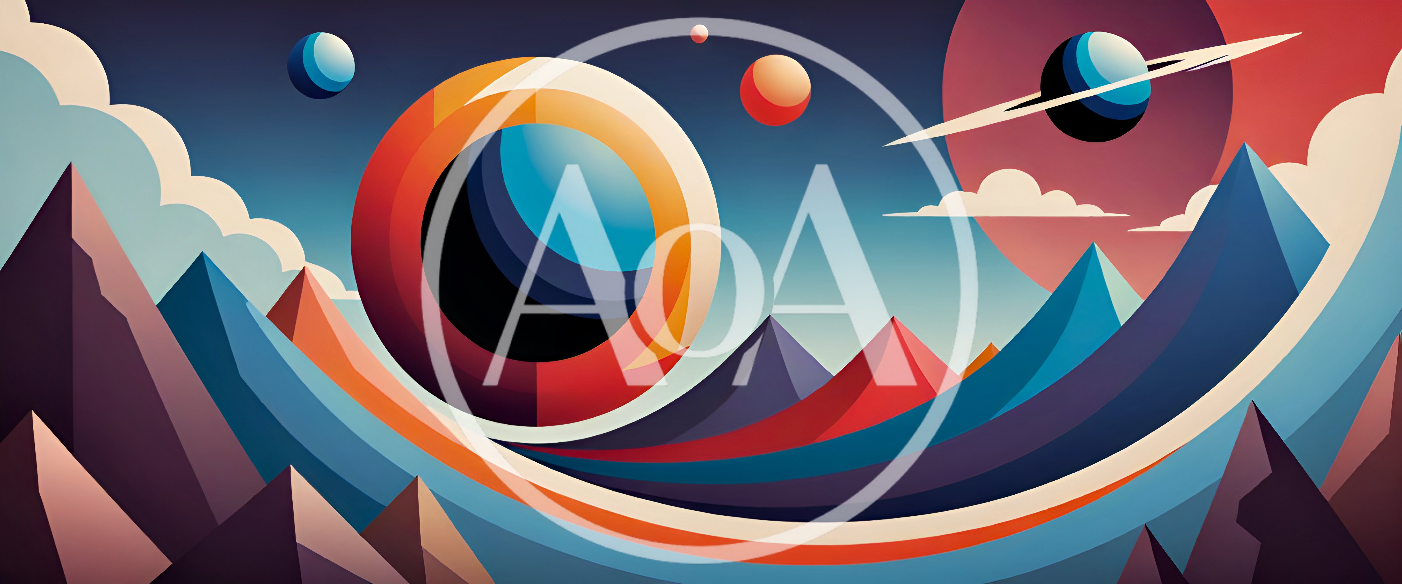Abstract Surreal Landscape With Planets And Mountains