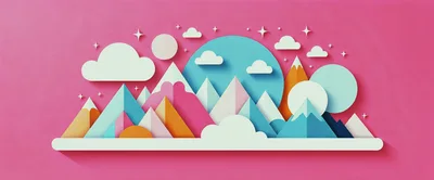 Paper Cutout Style Mountain Landscape Illustration
