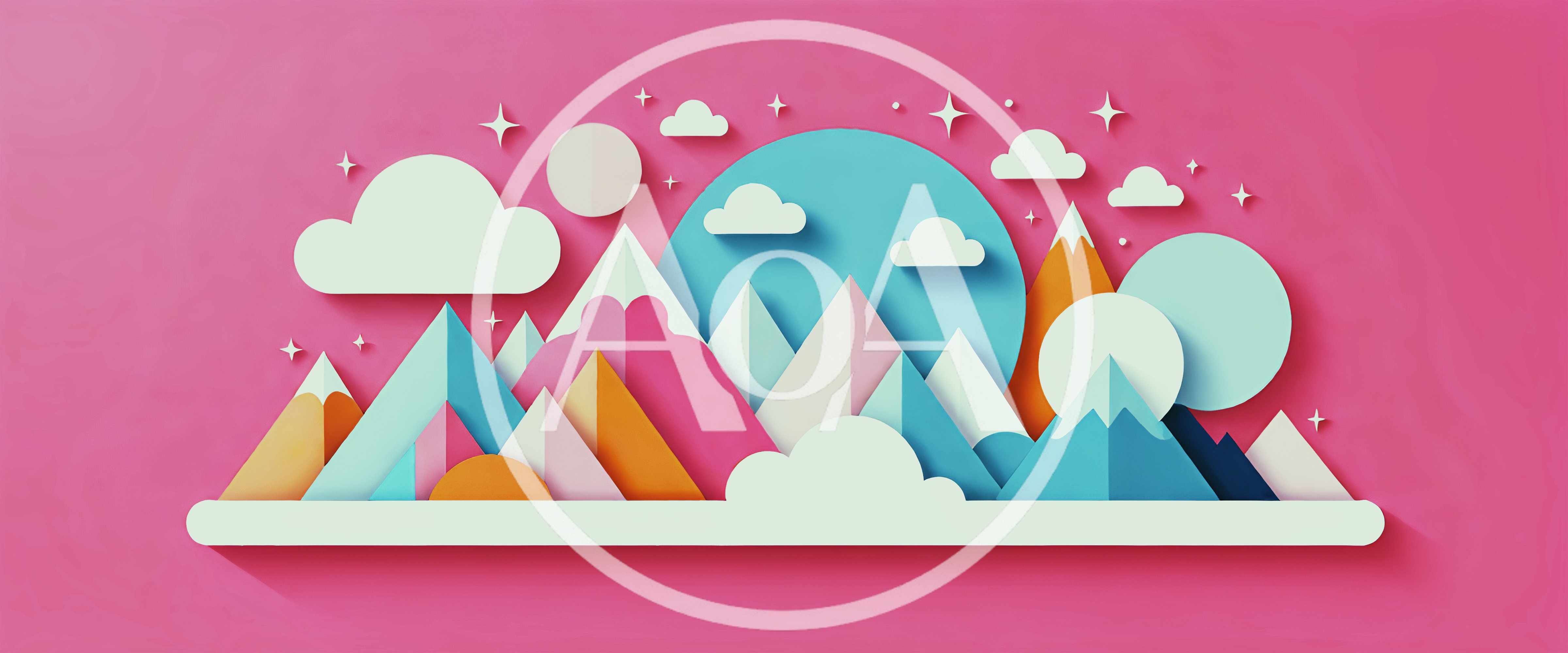 Paper Cutout Style Mountain Landscape Illustration