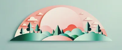 Paper Cutout Style Landscape With Rolling Hills And Trees