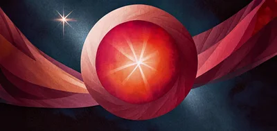 Abstract Red Sphere With Radiant Light And Flowing Curves