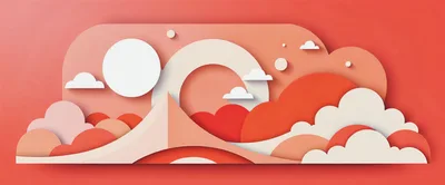 Abstract Paper Cutout Landscape With Sun And Clouds