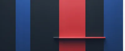 Minimalist Red Shelf Against Multicolored Geometric Wall