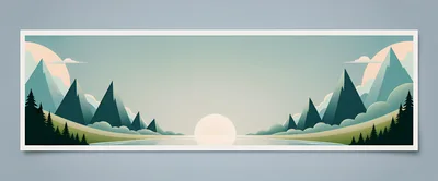 Minimalist Vector Landscape With Mountains And Sunset