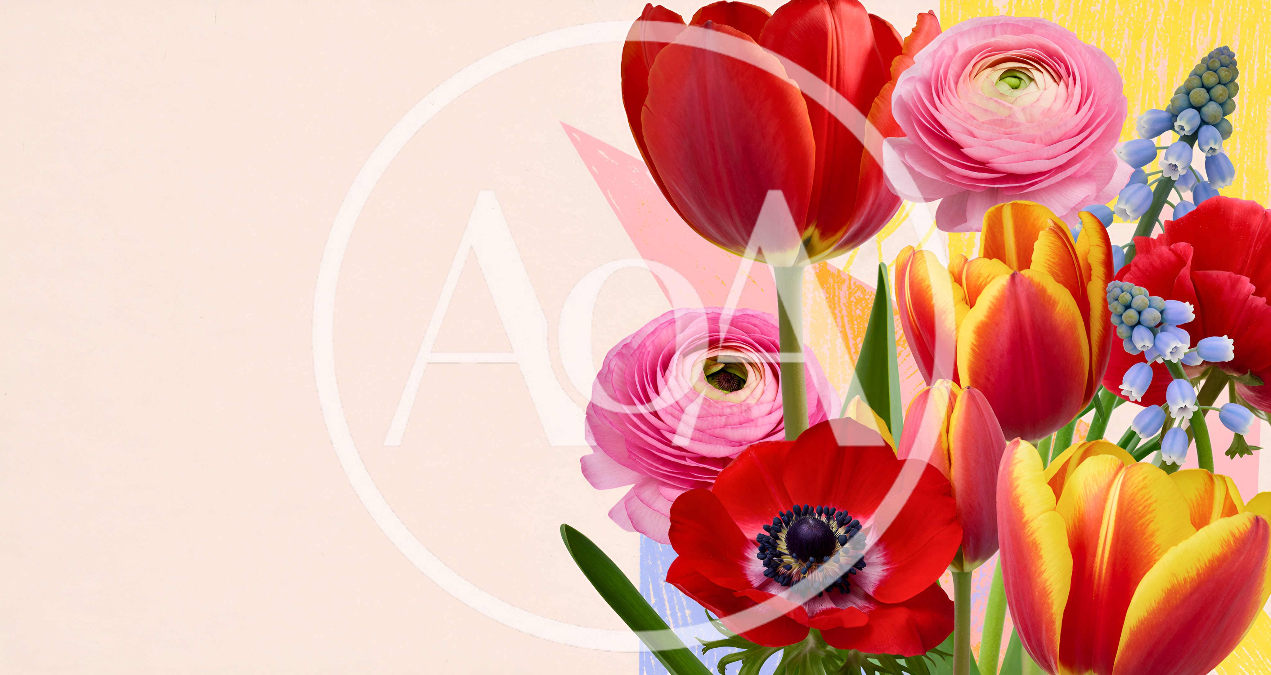 Spring Flower Bouquet Collage With Tulips And Ranunculus