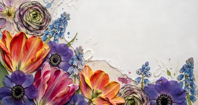 Floral Arrangement With Tulips And Anemones On Textured Background