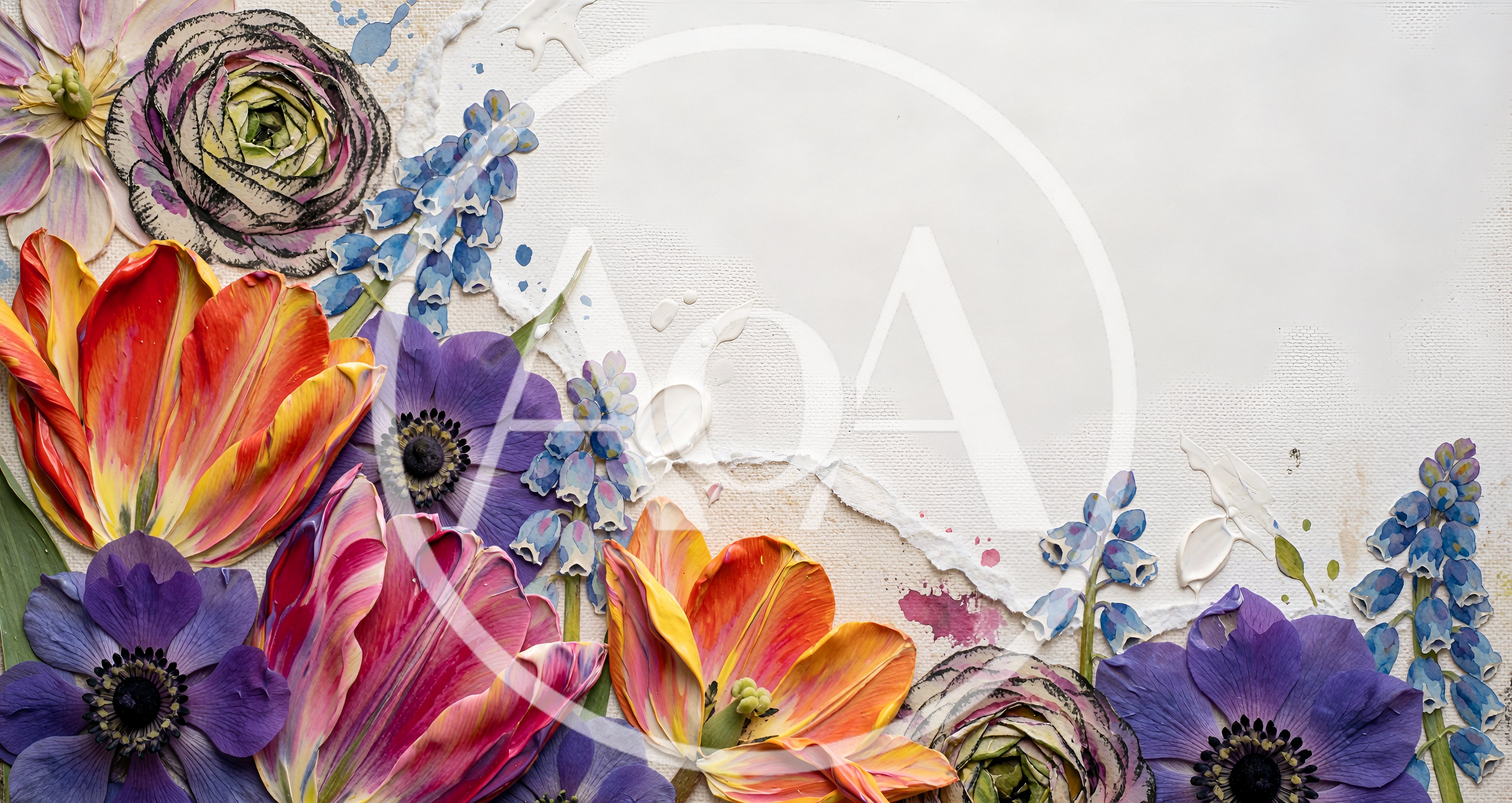 Floral Arrangement With Tulips And Anemones On Textured Background
