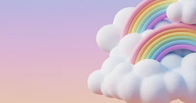 3D Rendered Pastel Rainbow With Fluffy Clouds