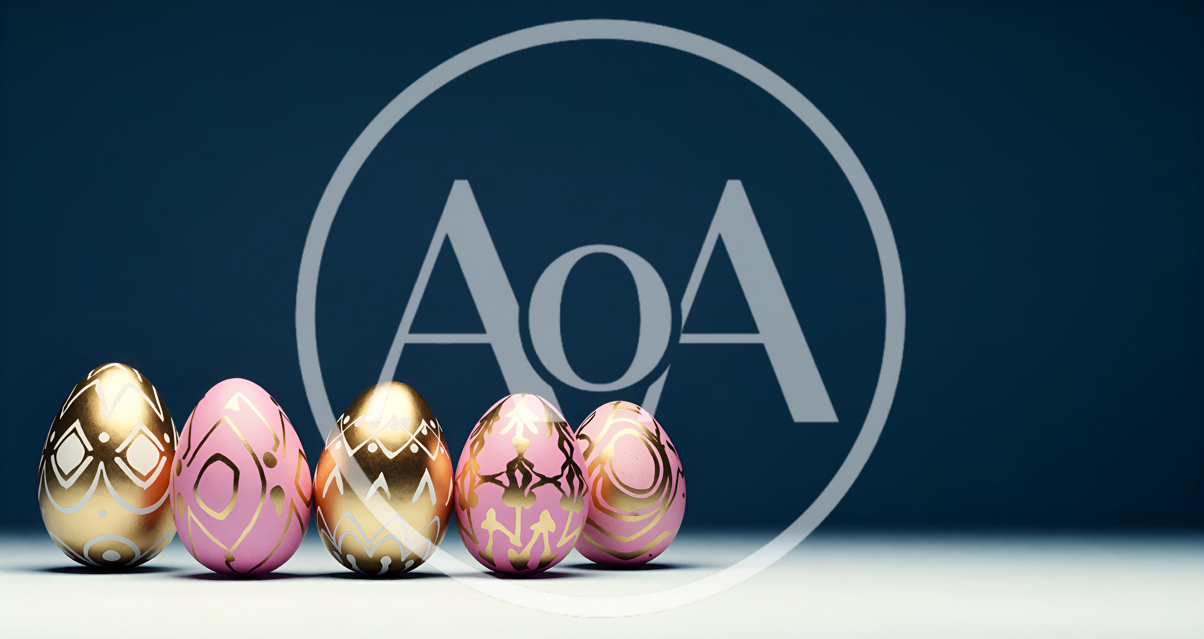 Five Decorative Easter Eggs On A Dark Background