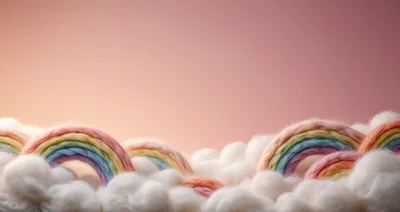 Soft Pastel Rainbows Emerging From Fluffy Cotton Clouds