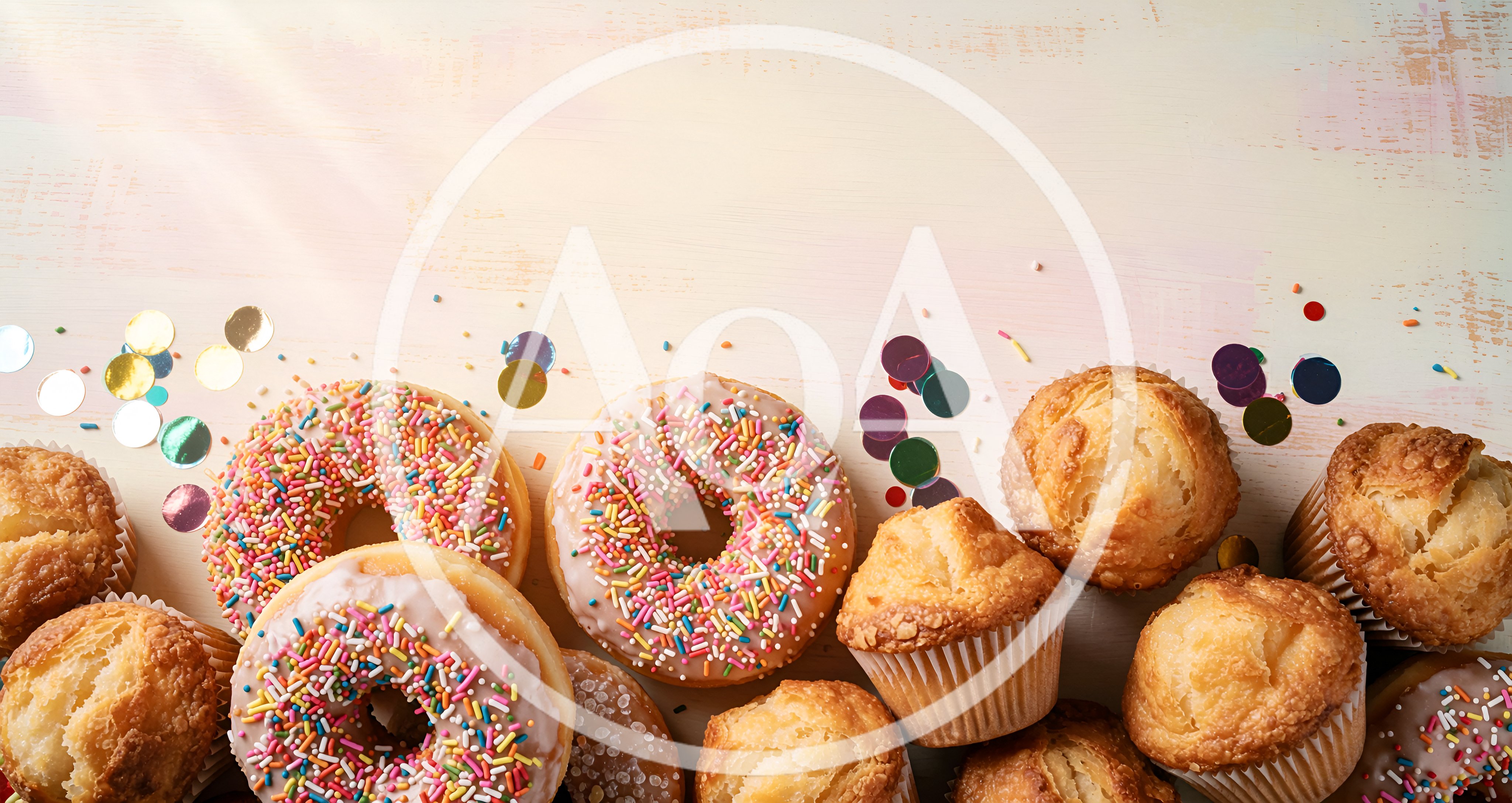 Assorted Donuts and Muffins on Pastel Background