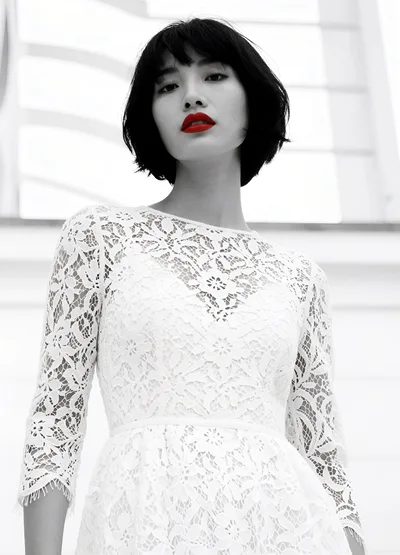 Fashion Portrait Of A Woman In A White Lace Dress