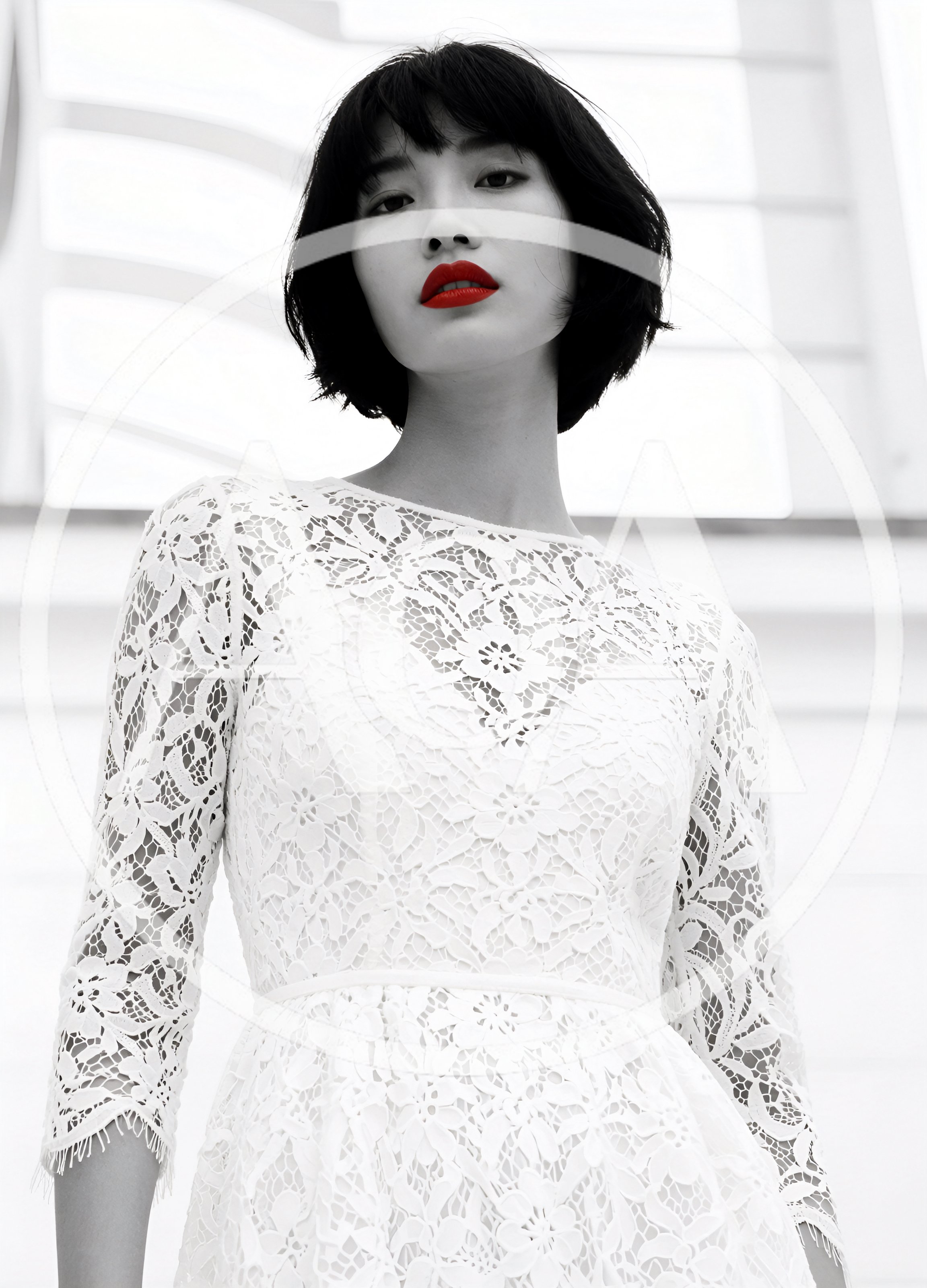 Fashion Portrait Of A Woman In A White Lace Dress
