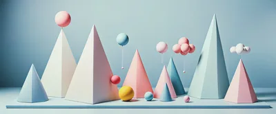 Abstract Geometric Shapes With Pastel Spheres And Cones
