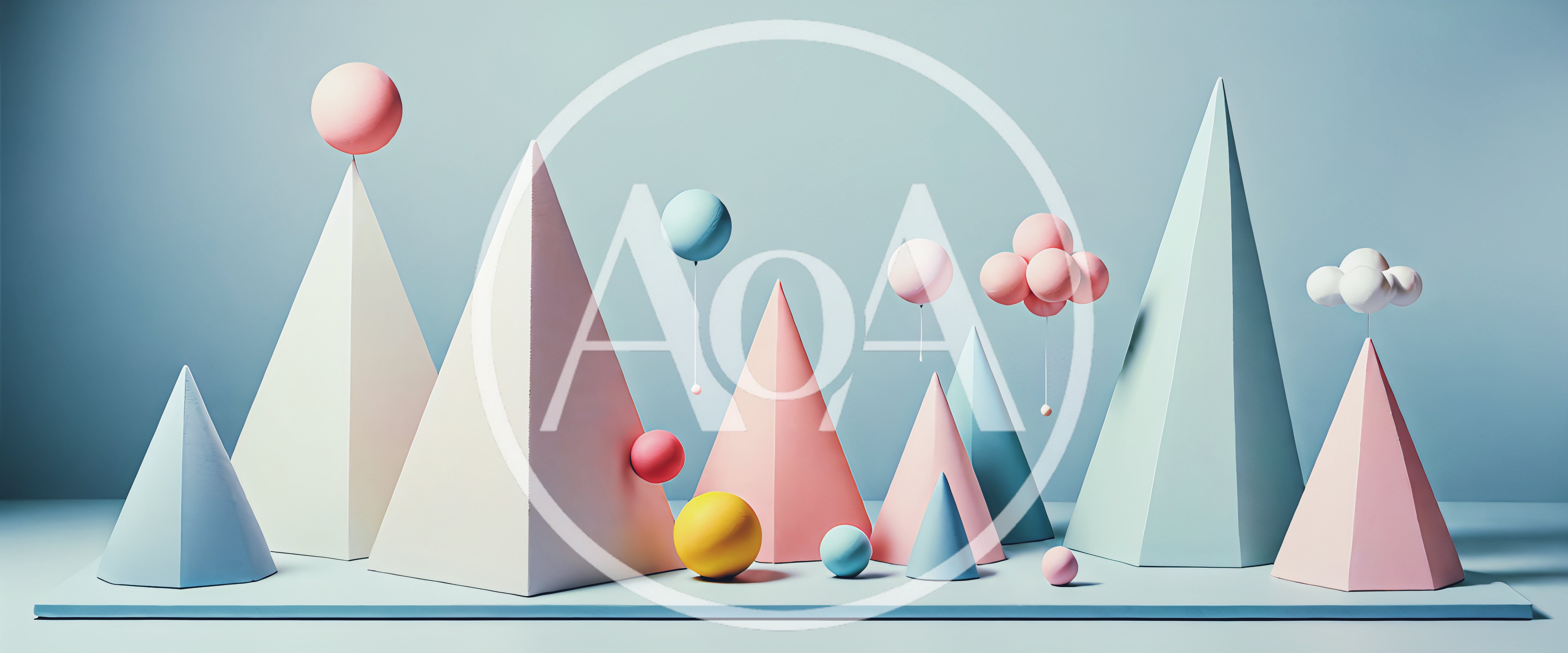 Abstract Geometric Shapes With Pastel Spheres And Cones