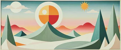 Abstract Geometric Landscape With Mountains And Sun