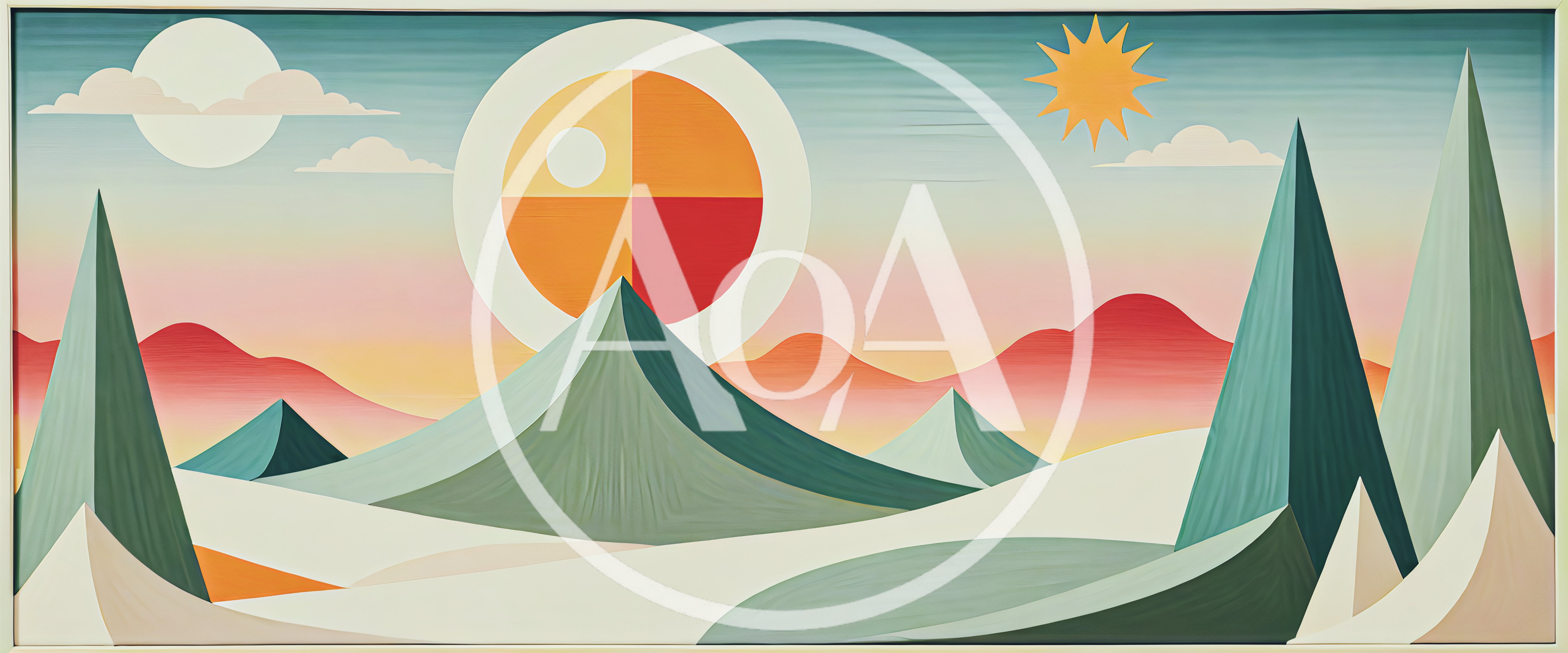 Abstract Geometric Landscape With Mountains And Sun