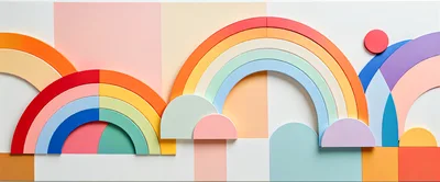 Abstract Rainbow Wall Art With Geometric Shapes