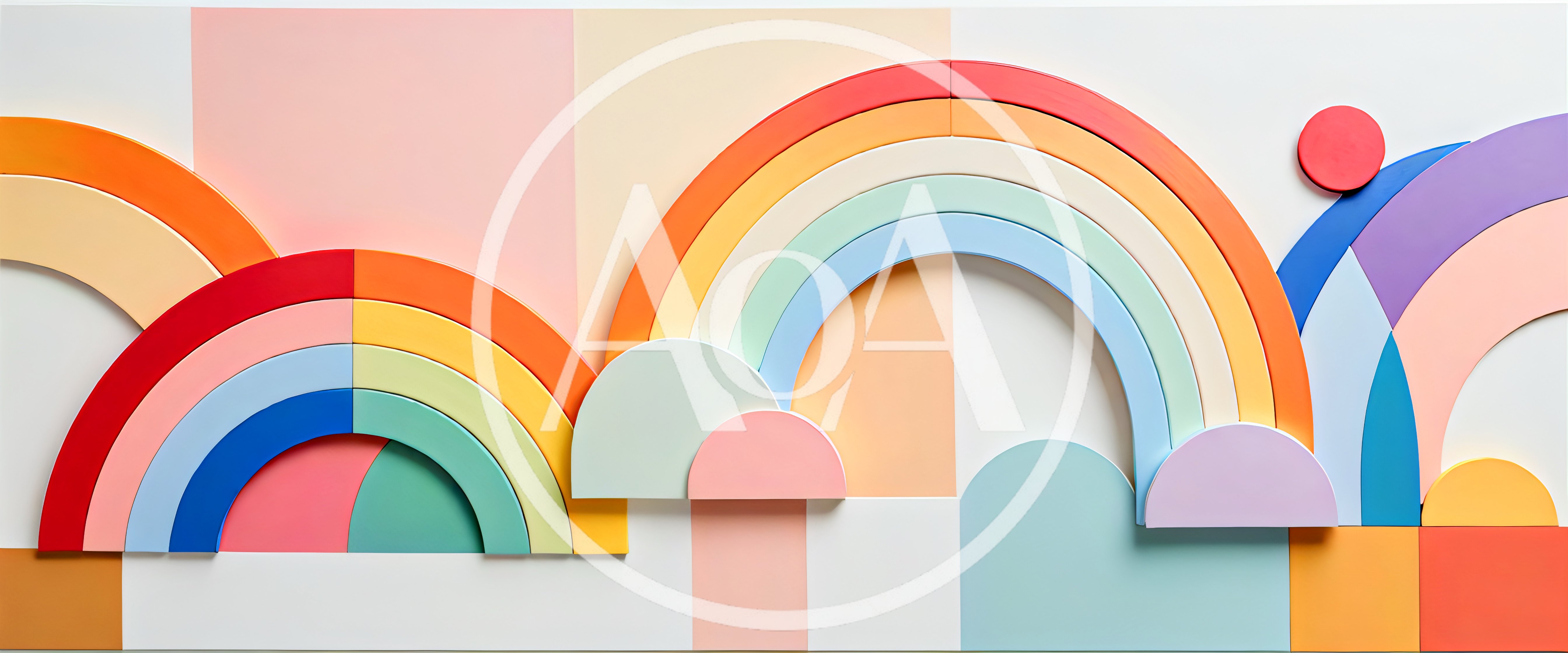 Abstract Rainbow Wall Art With Geometric Shapes