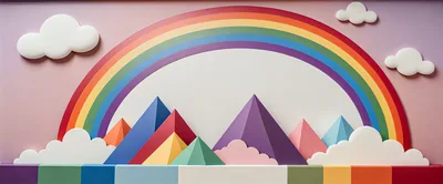 Paper Craft Rainbow And Mountain Landscape Backdrop