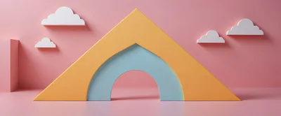 Minimalist 3D Rendered Geometric Shapes With Clouds