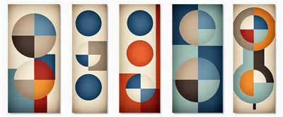 Five Abstract Geometric Art Panels With Circles And Squares