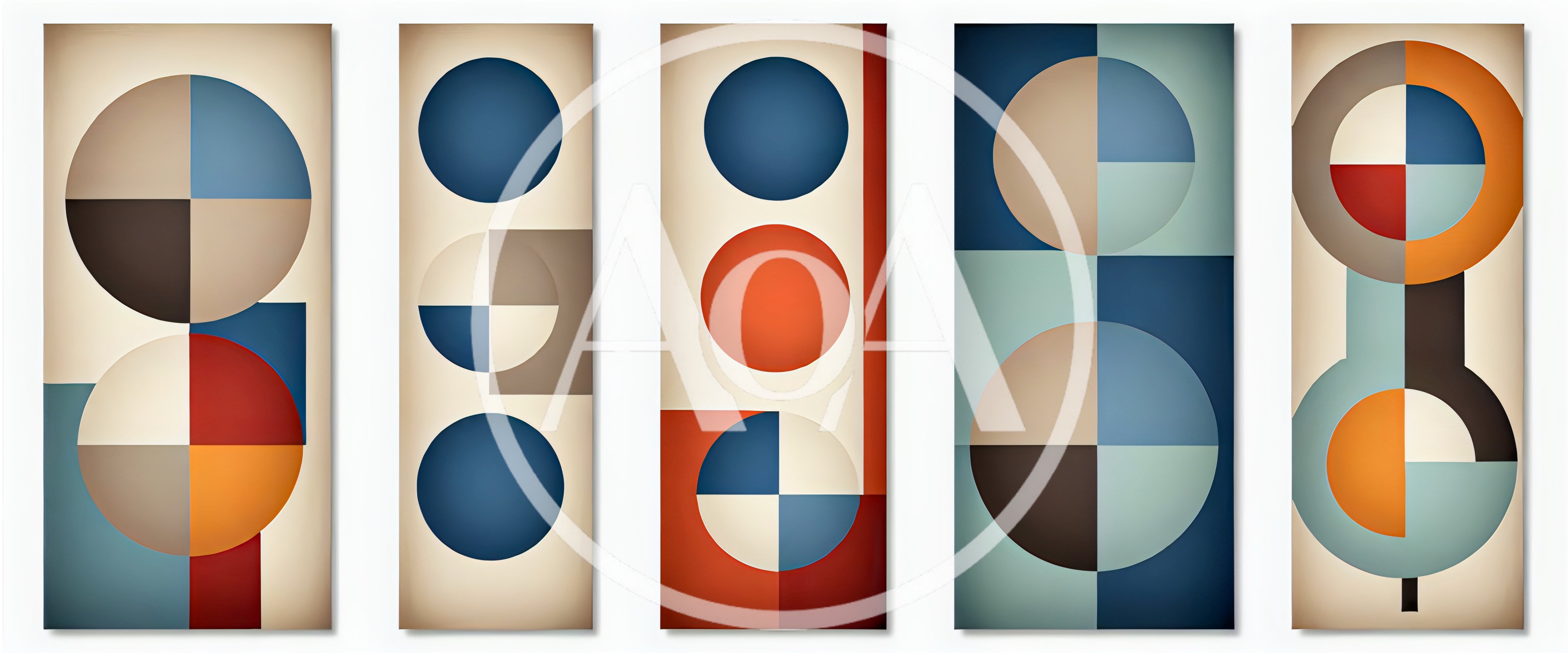 Five Abstract Geometric Art Panels With Circles And Squares