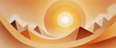 Abstract Minimalist Desert Landscape With Pyramids And Sun