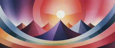 Abstract Geometric Mountain Landscape With Sun