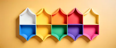 Colorful Geometric Wall Shelves Arranged In A Row