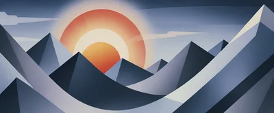 Minimalist Geometric Mountain Landscape With Setting Sun