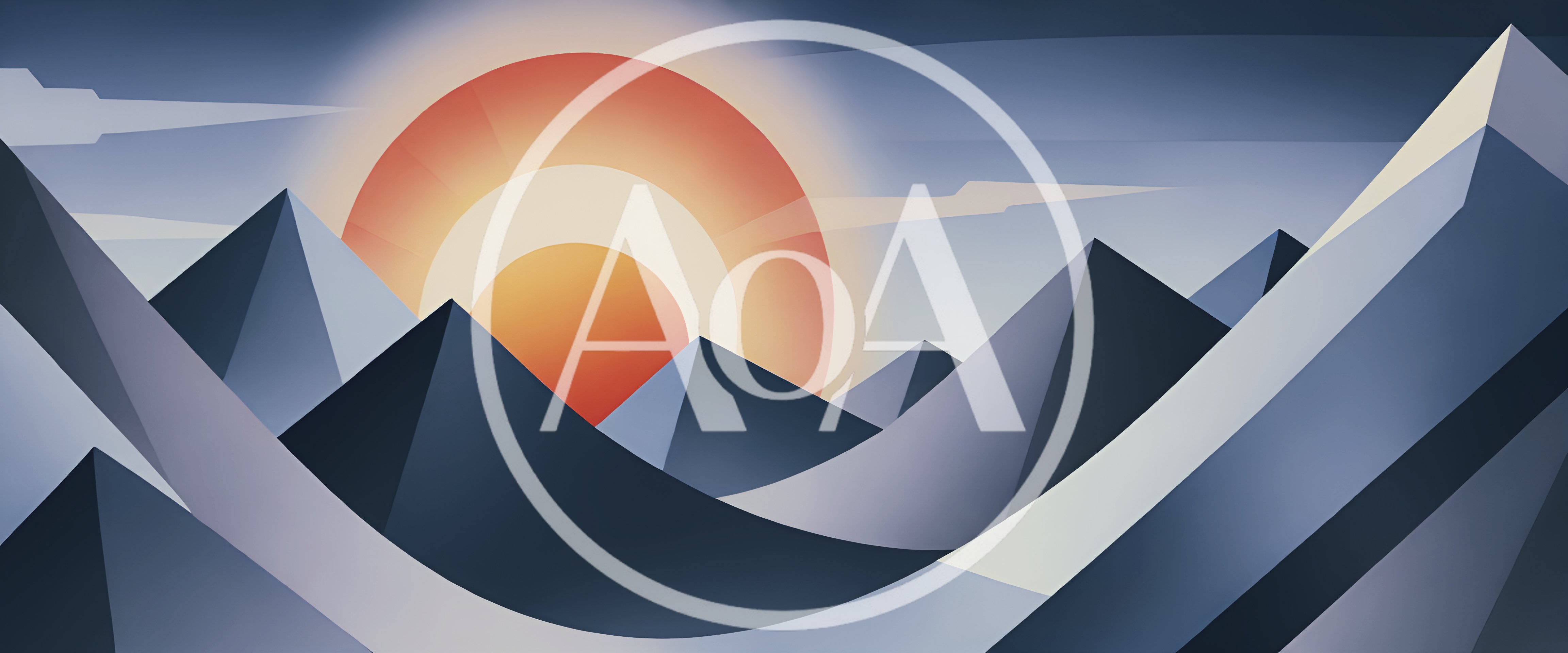 Minimalist Geometric Mountain Landscape With Setting Sun