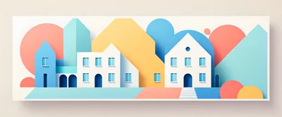 Minimalist Paper Cutout Style Cityscape Illustration
