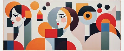Abstract Geometric Portrait Painting Of Two Women