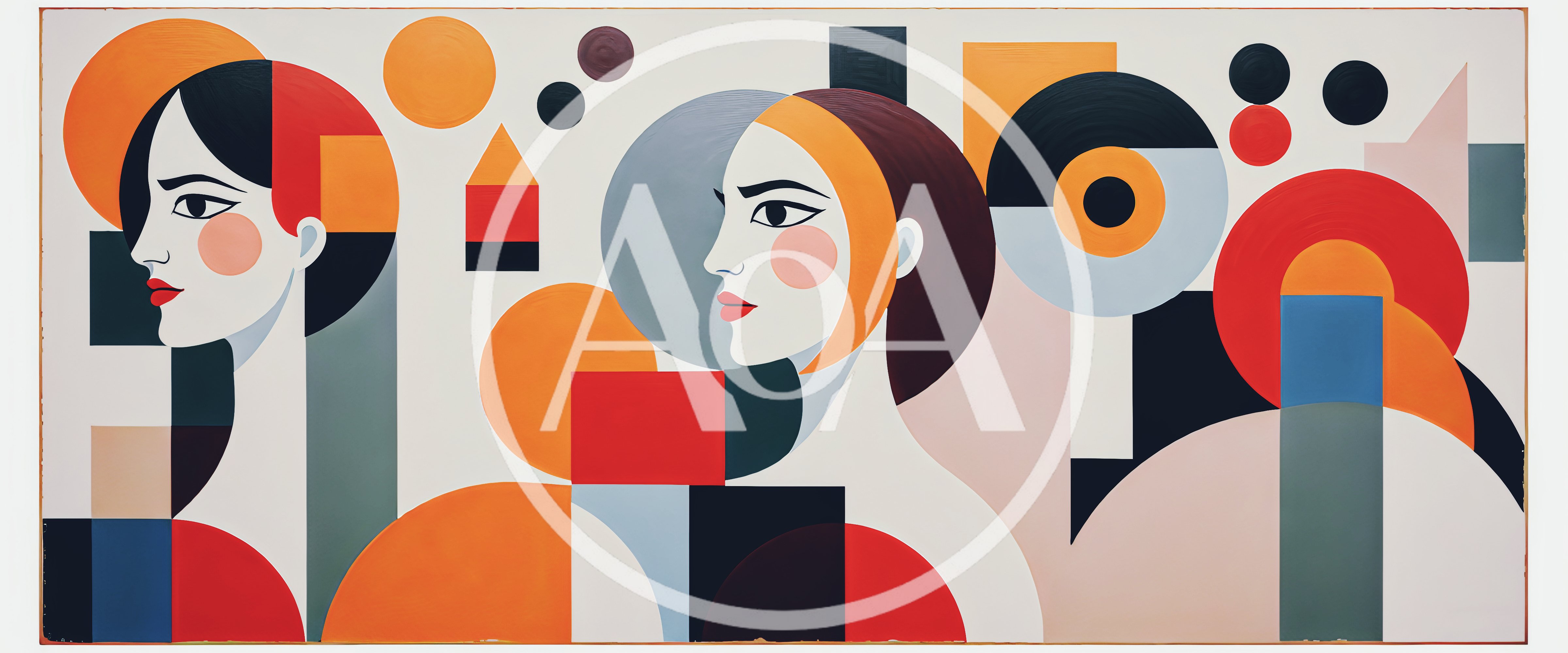 Abstract Geometric Portrait Painting Of Two Women