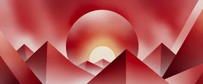 Abstract Geometric Landscape With Red Mountains And Sun