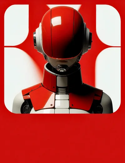 Futuristic Android Robot With Red And White Armor