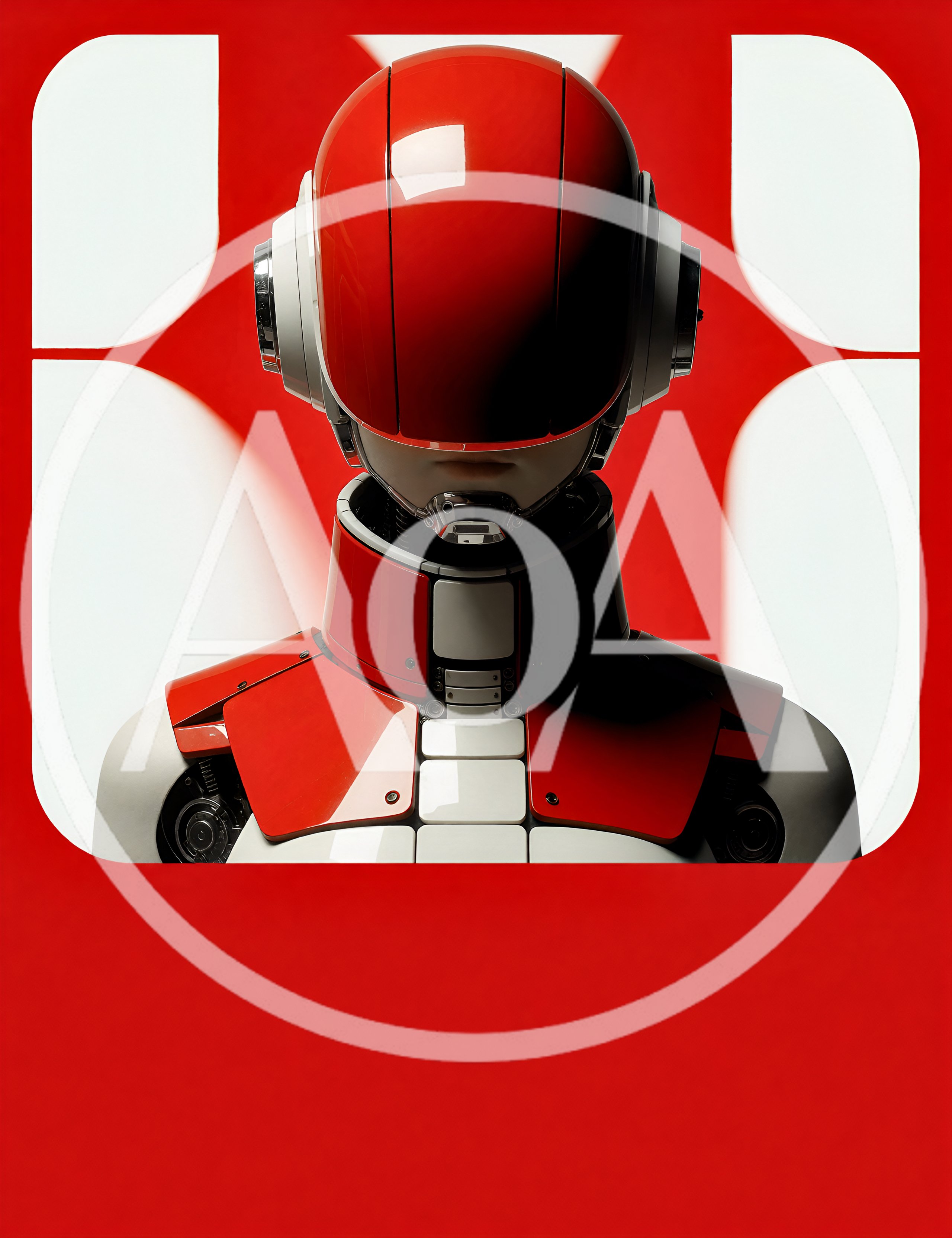 Futuristic Android Robot With Red And White Armor