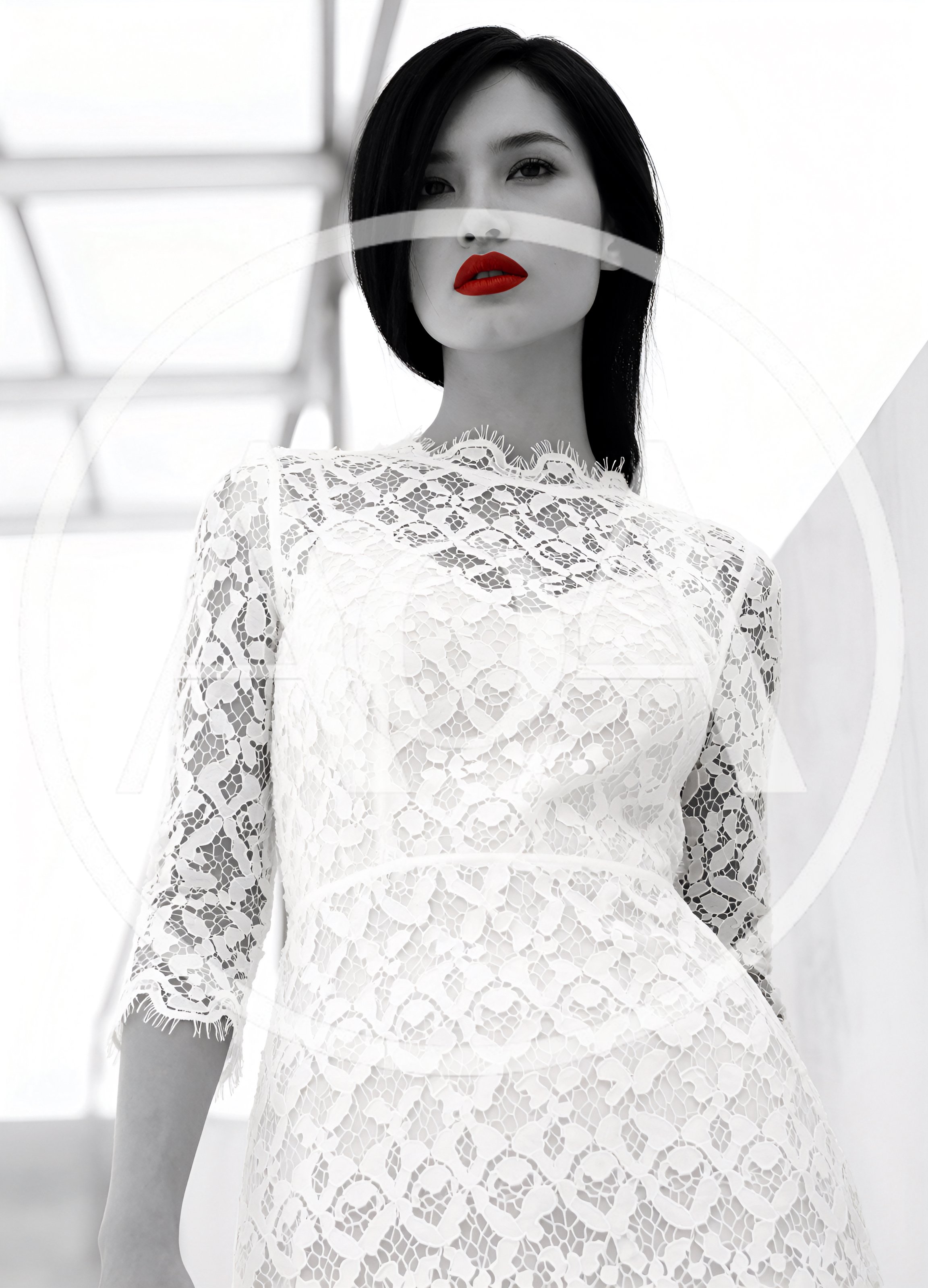 Fashion Portrait Of A Woman In A White Lace Dress