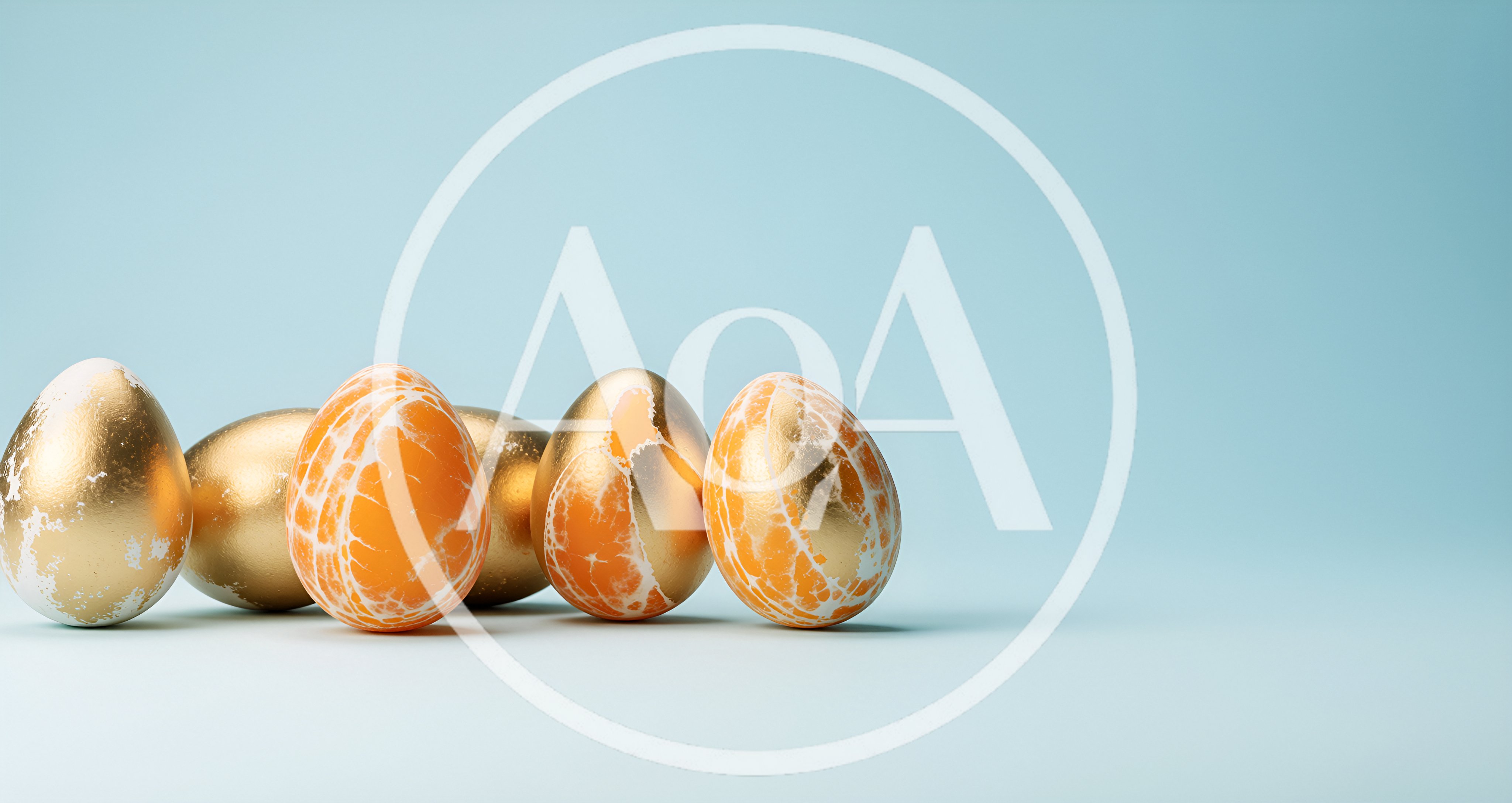 Golden Easter Eggs With Citrus Texture On Blue Background