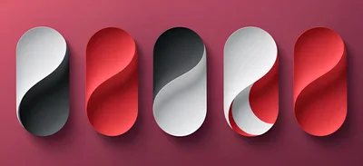 Abstract 3D Paper Fold Shapes In Red And White