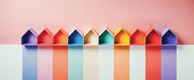 Colorful House Shaped Shelves On Striped Background