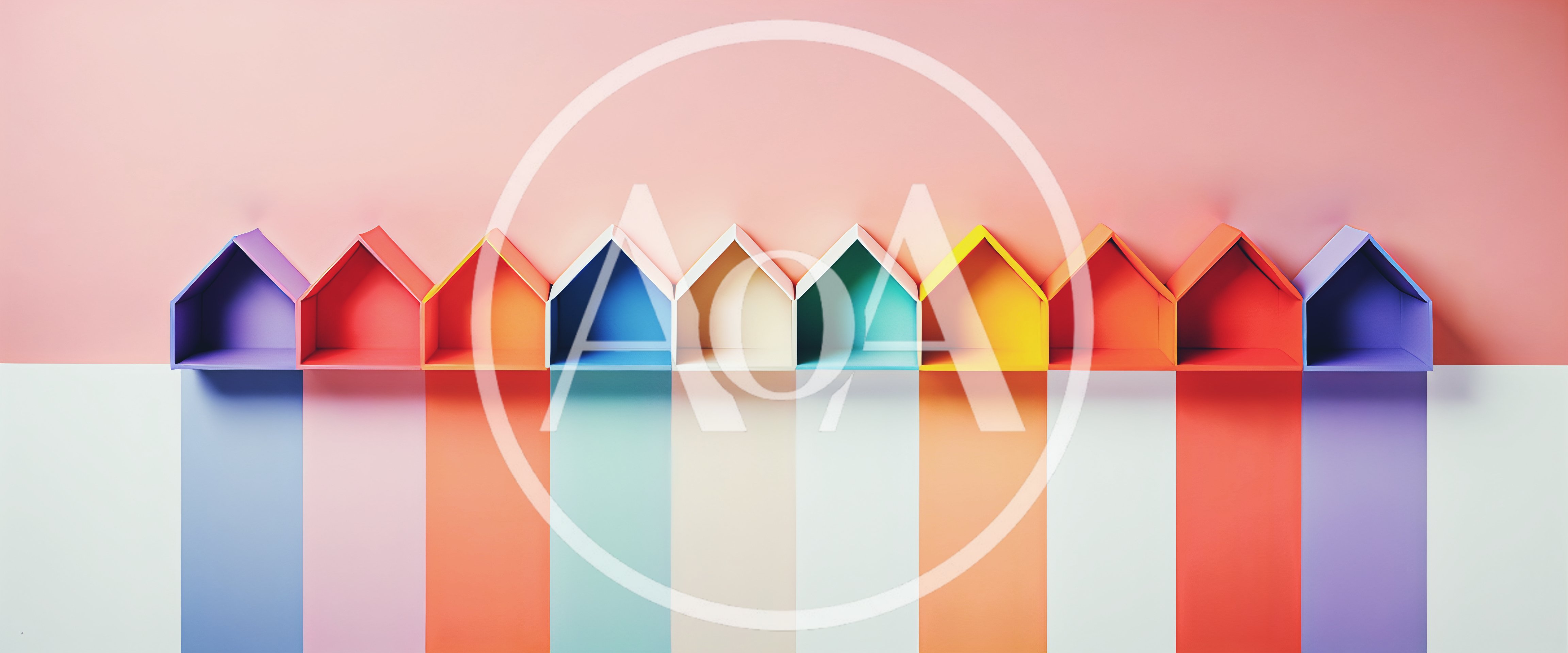 Colorful House Shaped Shelves On Striped Background