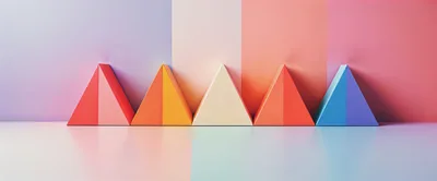 Five Colorful Triangular Prisms Against A Gradient Background