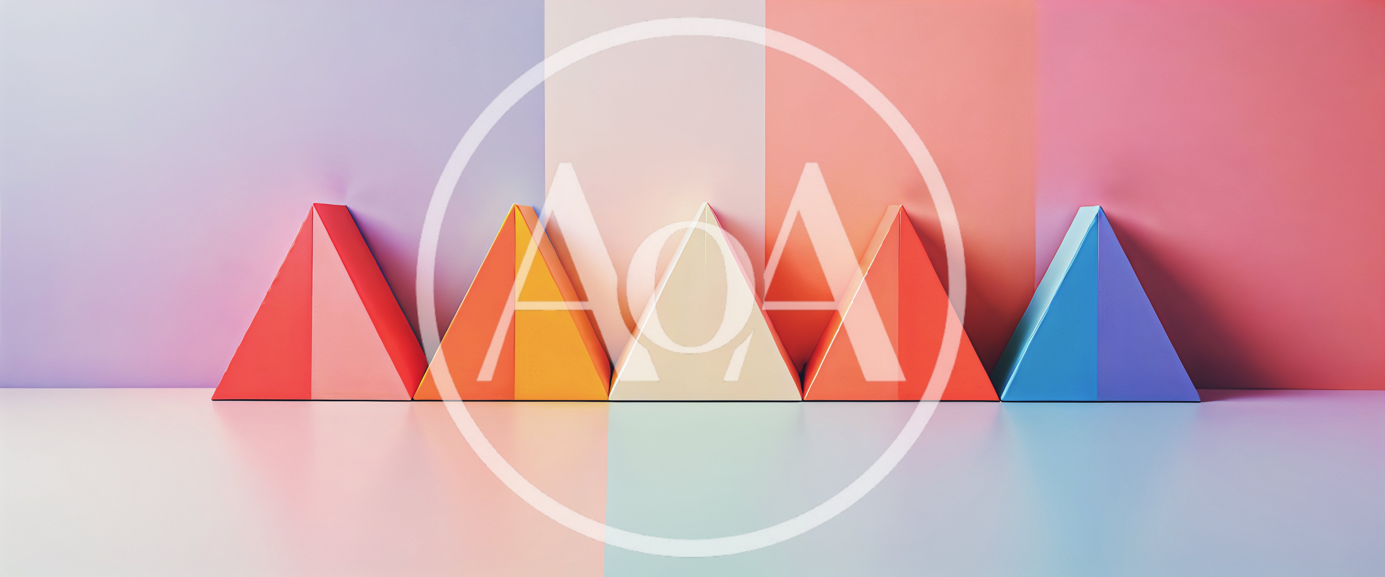 Five Colorful Triangular Prisms Against A Gradient Background