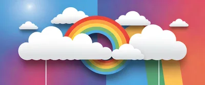 Paper Cutout Style Rainbow With Fluffy Clouds