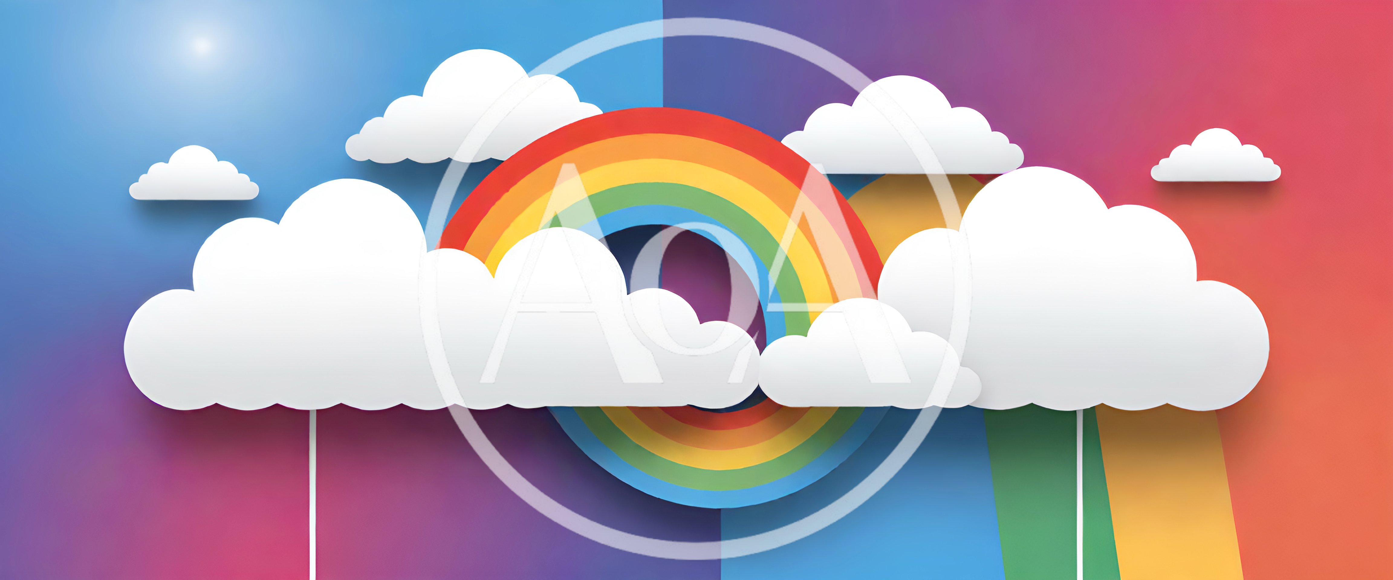 Paper Cutout Style Rainbow With Fluffy Clouds