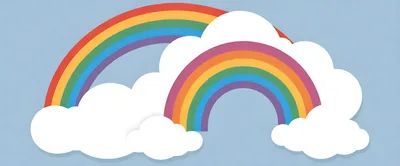 Two Colorful Rainbows Overlapping With Fluffy White Clouds